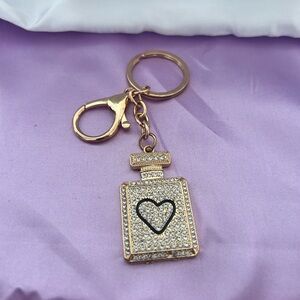 Gold Heart Perfume Bottle Keychain Accessory